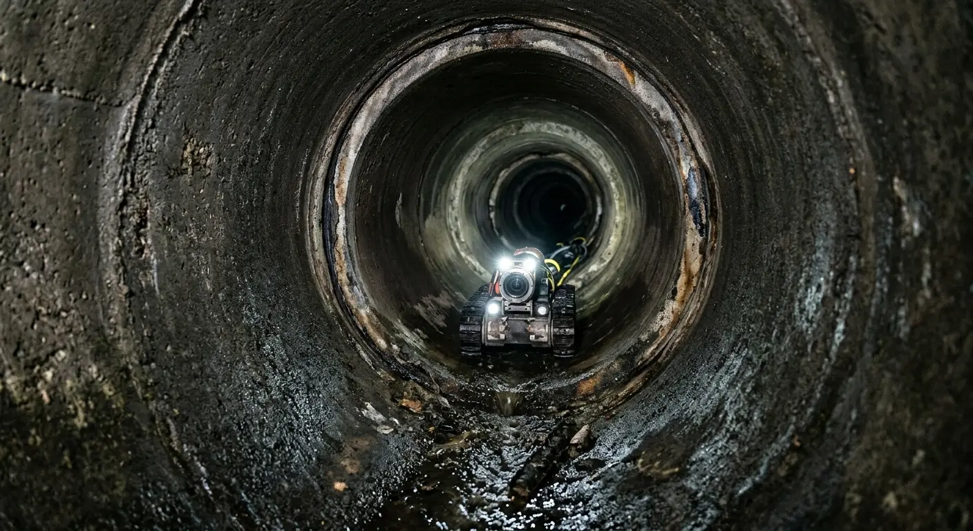 Robotic sewer camera inspecting pipe interior for Drain Snake Service in Denville